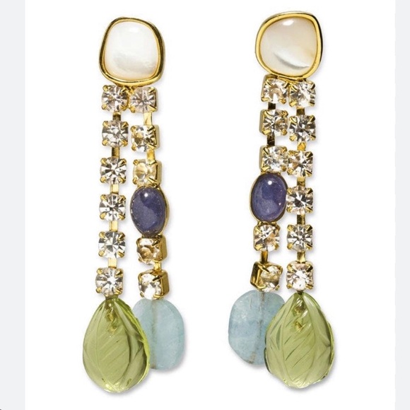 Lizzie Fortunato Crystal Orchid Drop Earrings $345 msrp Blue Green Purple - Picture 4 of 8